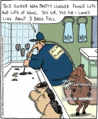 This sucker was pretty clogged. Found lots and lots of wool. Yes sir, yes sir - looks like about 3 bags full.